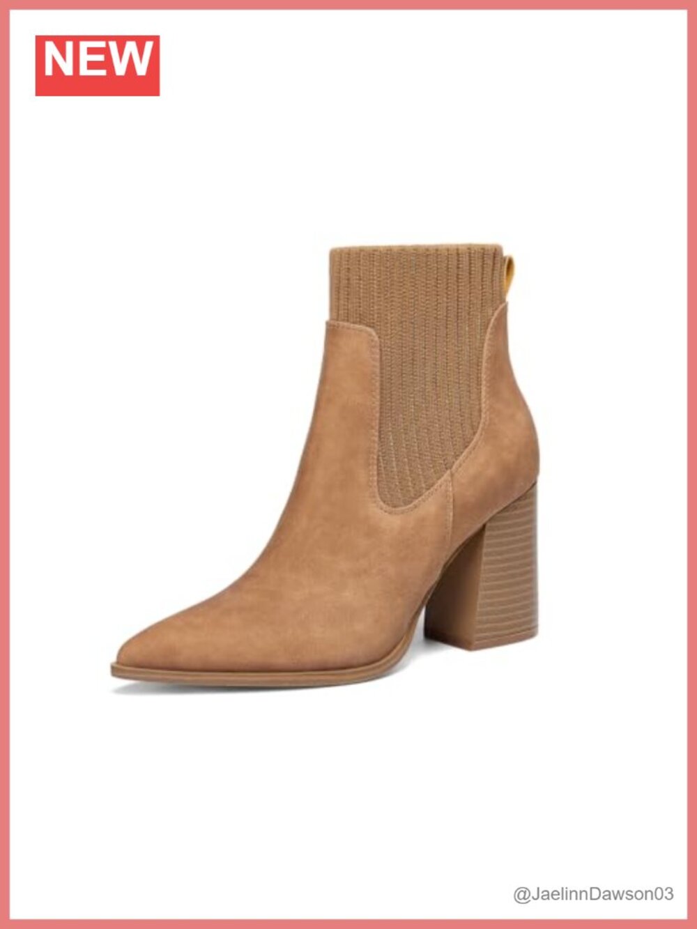 Women Ankle Boots Faux Leather Pointed Toe Chunky Heel Knit Chelsea Winter
